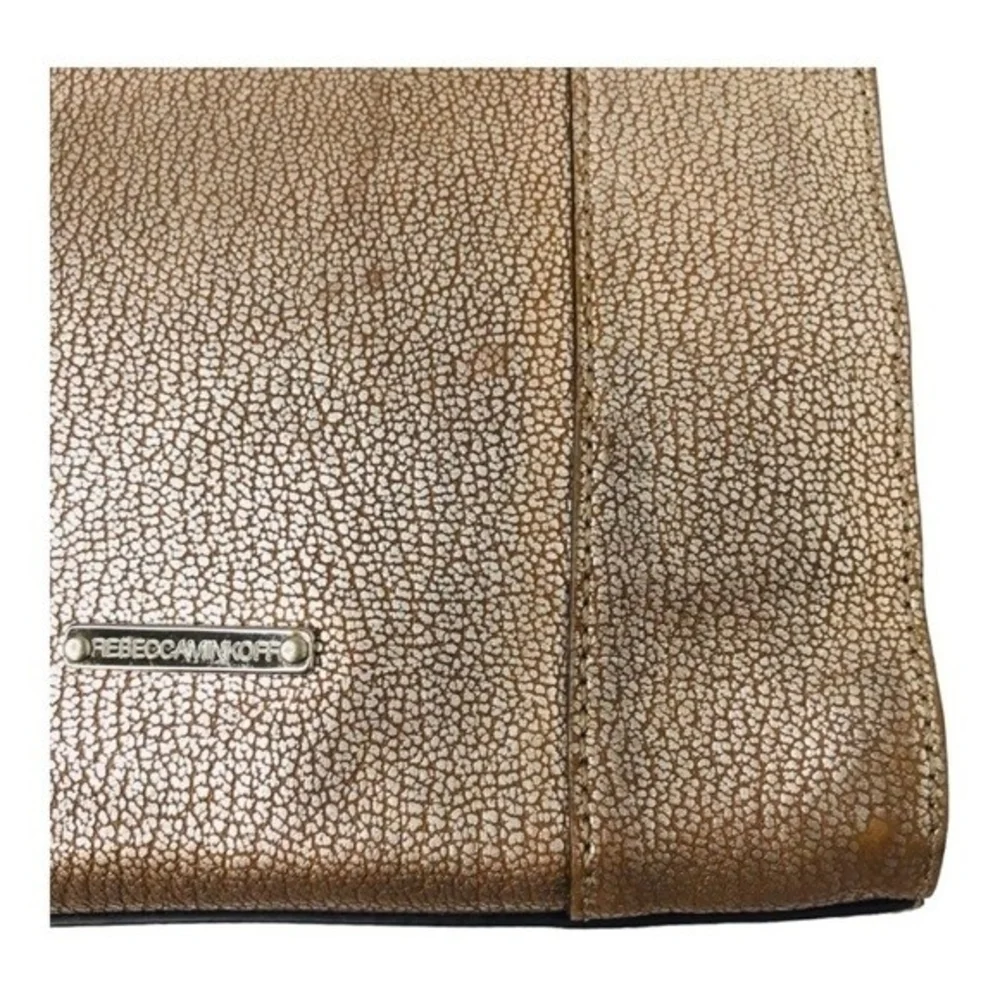 Rebecca Minkoff Metallic Gold Leather Crossbody Bag Small Shoulder Tote Bag Good